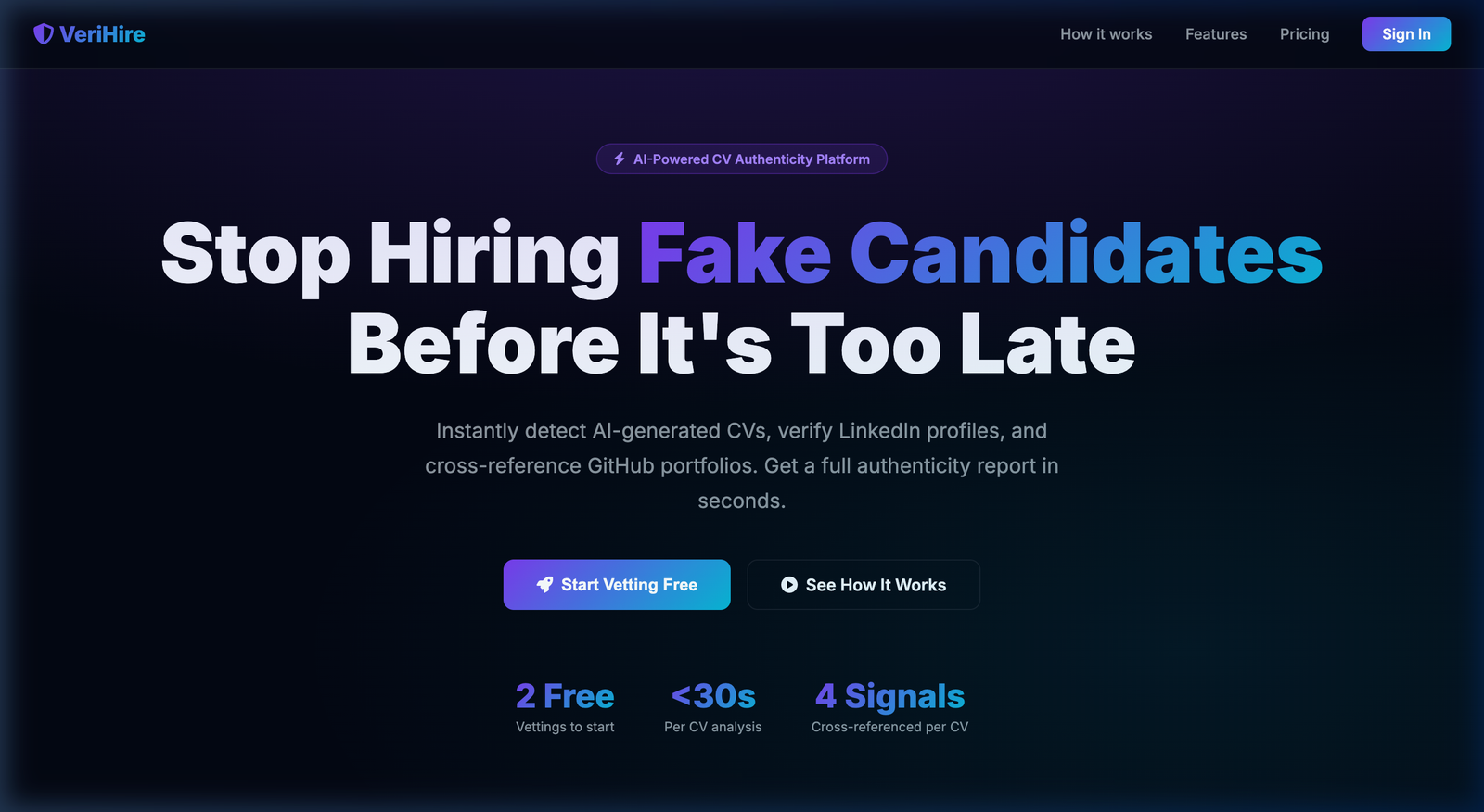 VeriHire Landing Page
